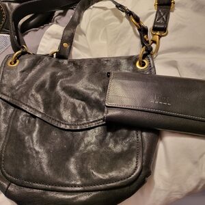 Fossil Black Leather Shoulder Bag and Wallet Vintage Series